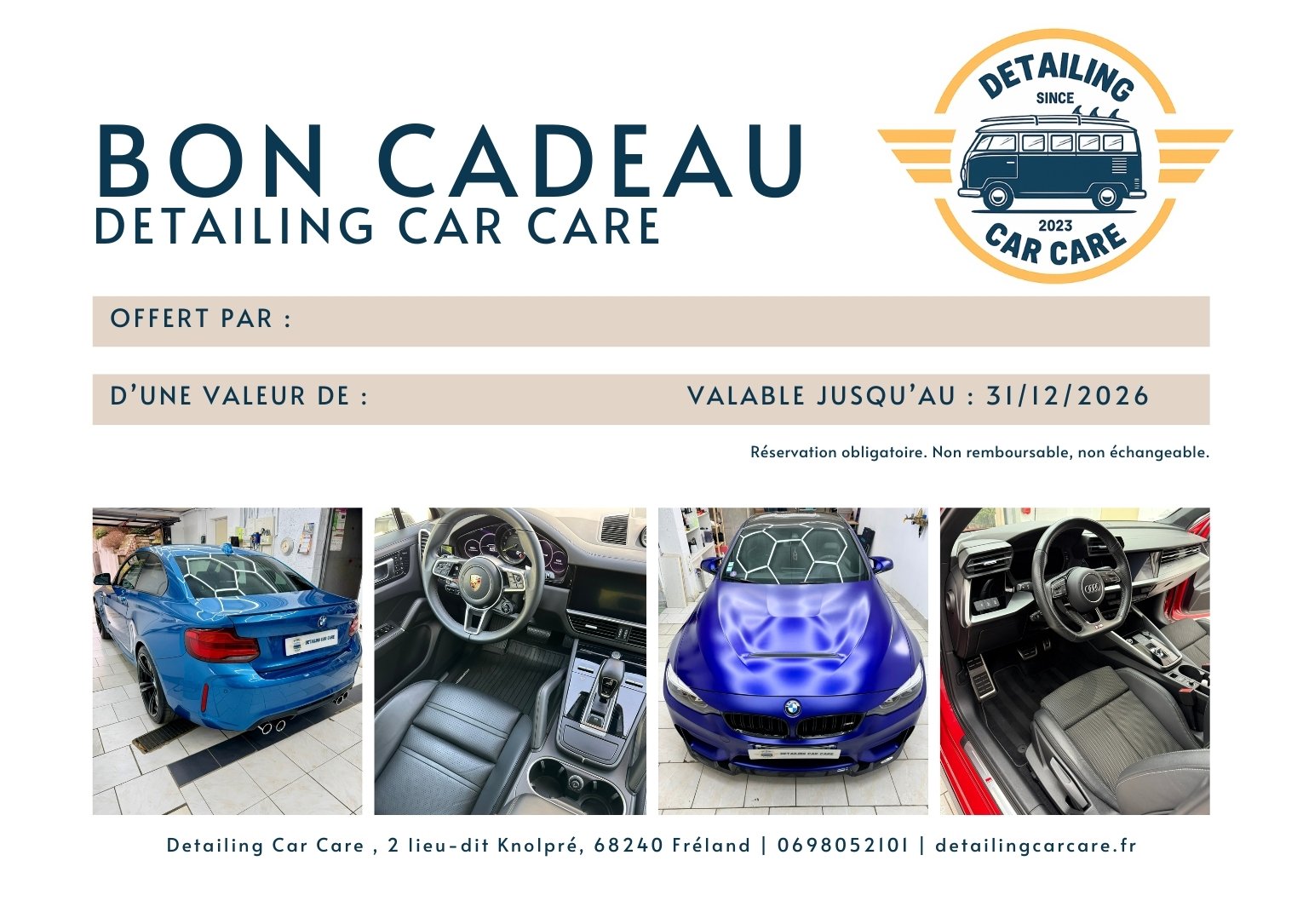 Bon cadeau detailing car care